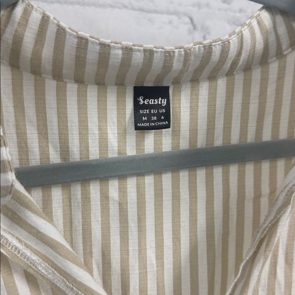 Striped Cream Sleeveless Dress NWOT Maxi Womens Medium - Picture 5 of 5